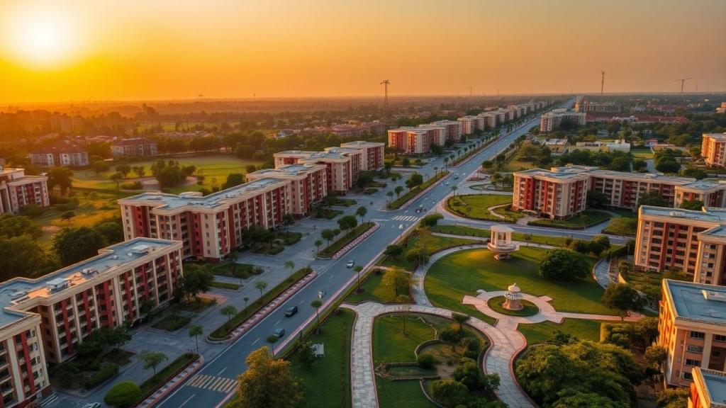 Aerial view of Sunny Enclave Mohali property rates showcasing modern homes at sunset